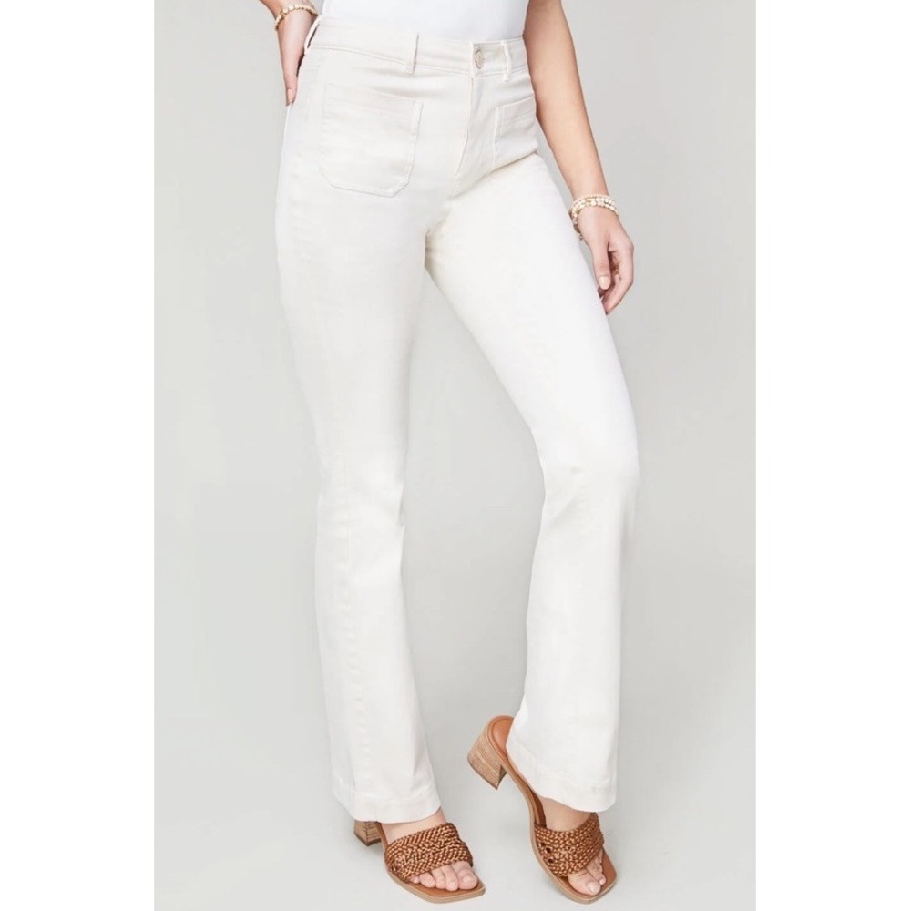Spartina 449 Cream Off White Kick Flare Patch Pocket Jeans Womens Size 2